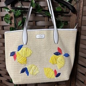 Kate Spade New York Straw And Leather  Tote Bag Lemons